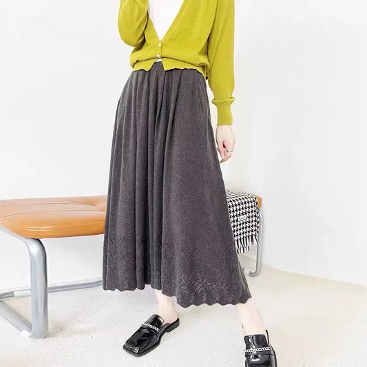 2023 Spring and Autumn New Sweater Knitting Long A-line Skirt Solid Color Slim Joker High Waist Skirt
